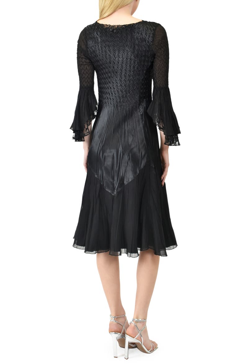 Bell Sleeve Chiffon & Lace A-Line Dress, Alternate, color, BLACK