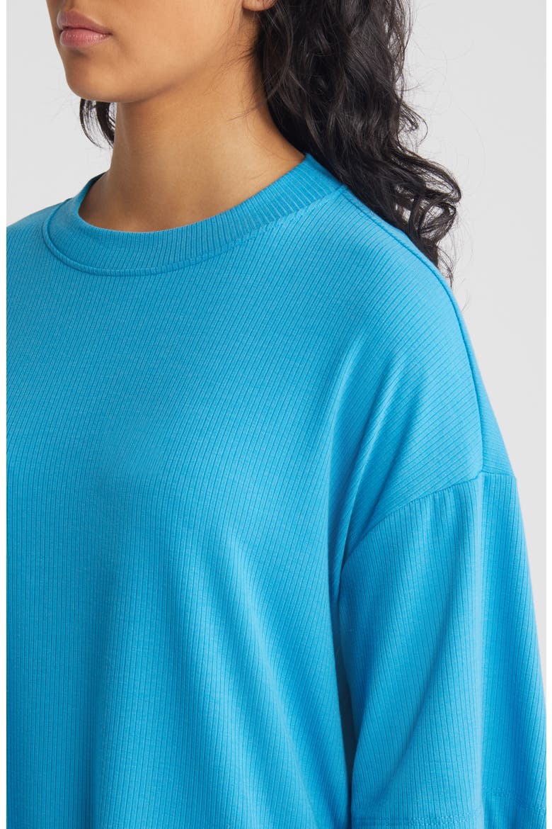 Lex Rib Oversize T-Shirt & High Waist Crop Pants, Alternate, color, MAUI BLUE