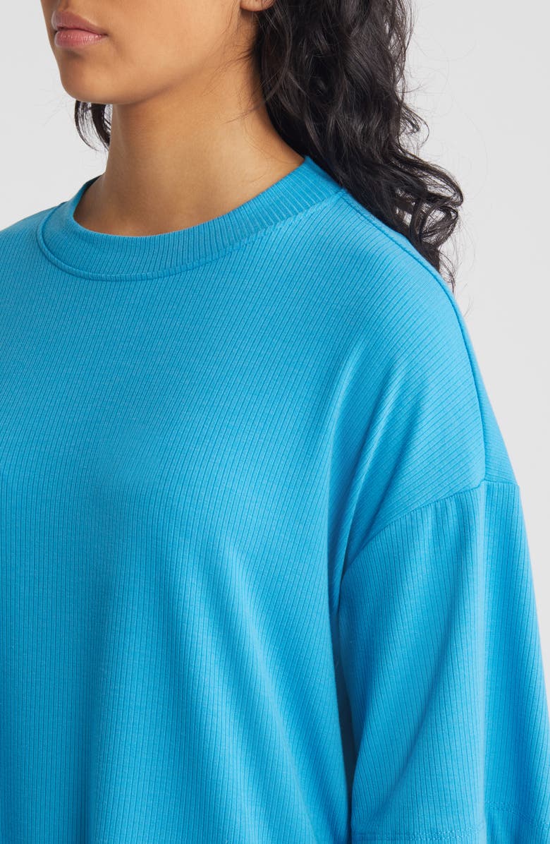 Dressed in Lala Lex Rib Oversize T-Shirt & High Waist Crop Pants, Alternate, color, Maui Blue