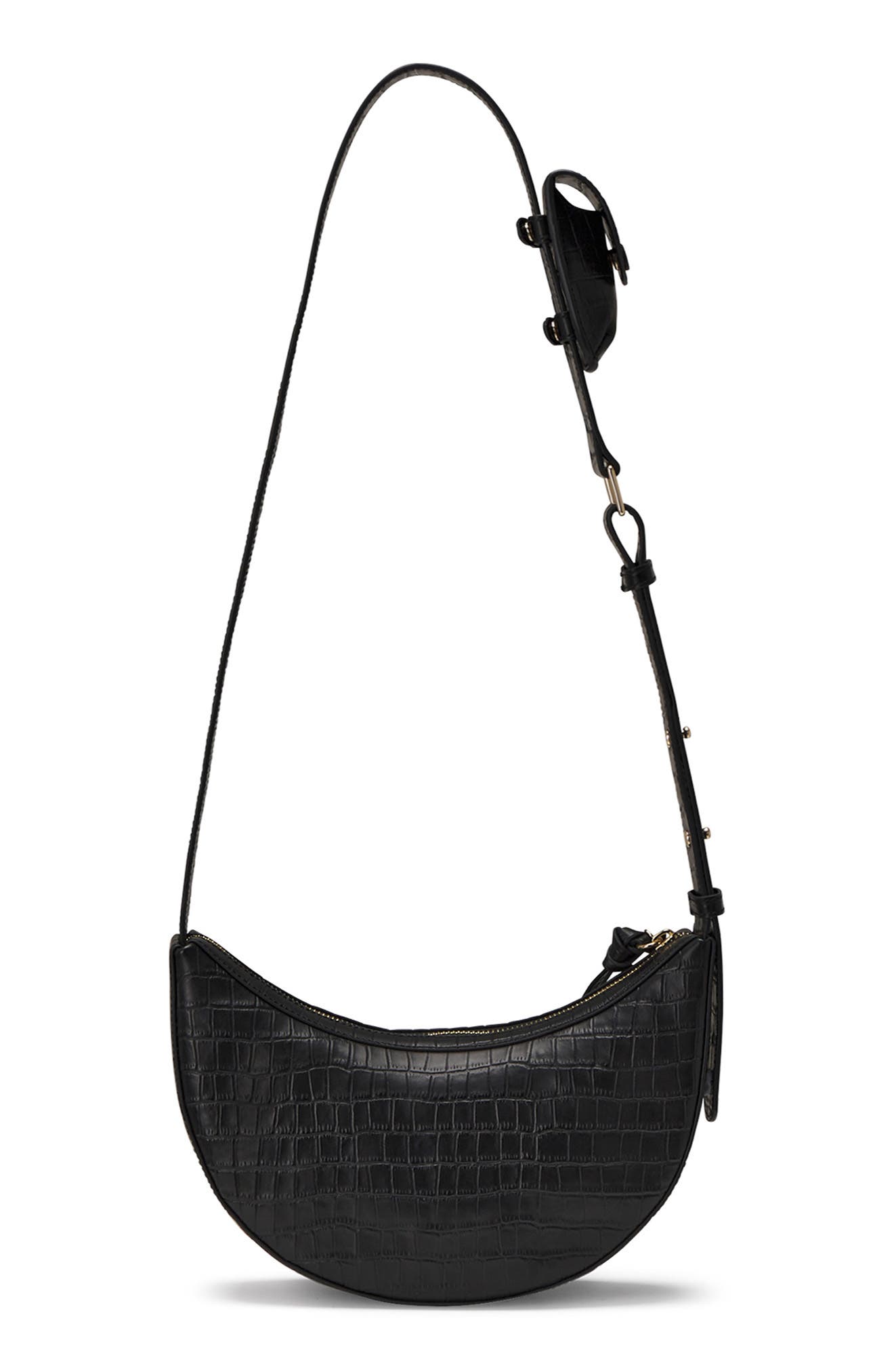 Oryany Rookie Crescent Croc Embossed Leather Crossbody Bag, Alternate, color, Black