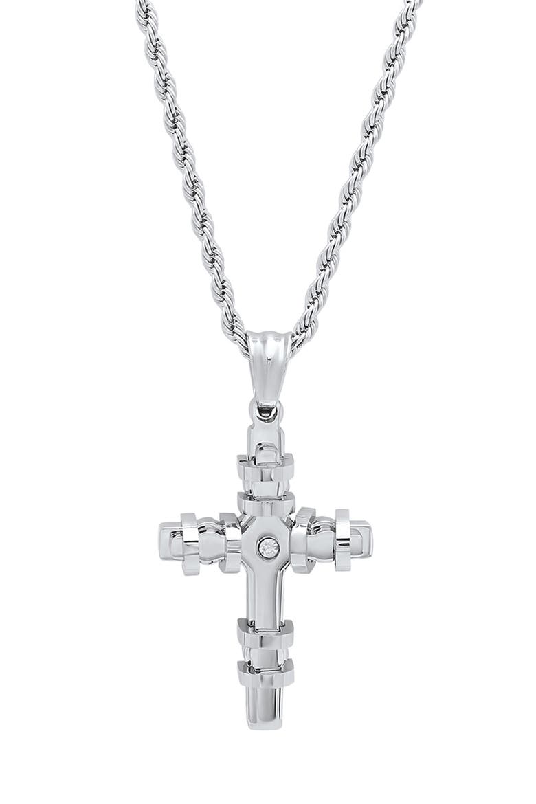 Men's Cross Pendant Necklace, Main, color, SILVER