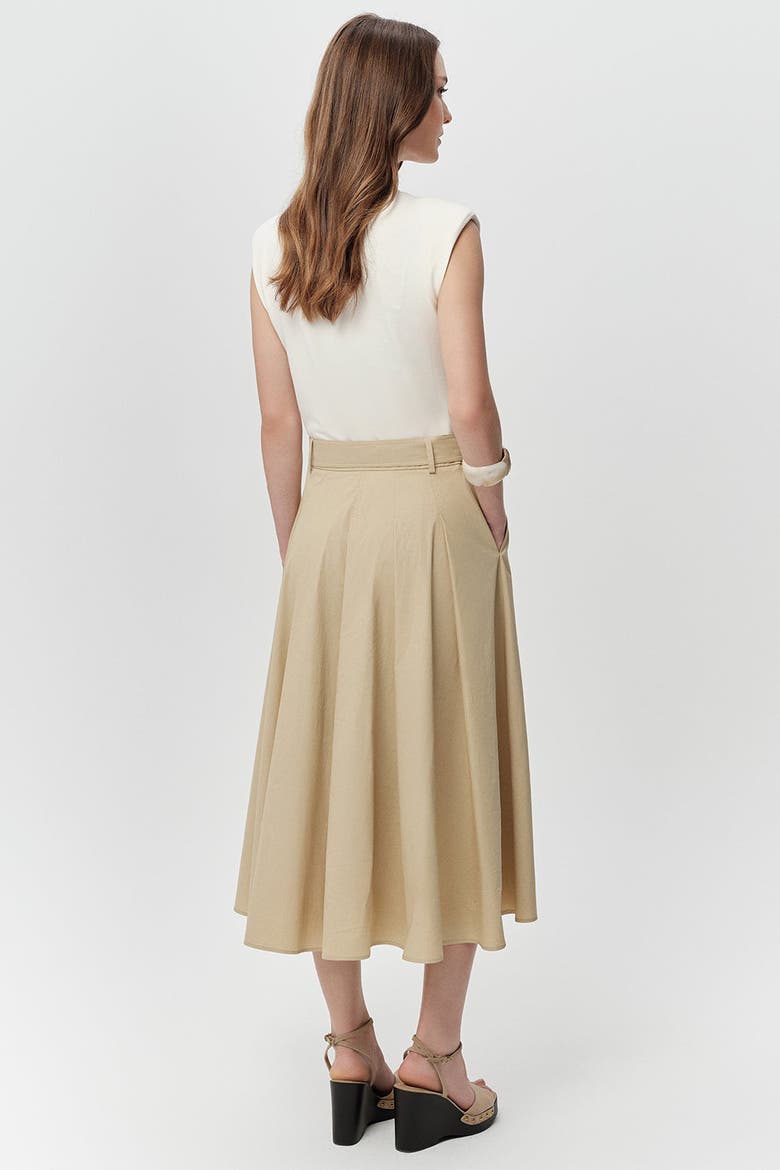Sidney Crew Neck Pocket Belted Midi Dress, Alternate, color, Ecru