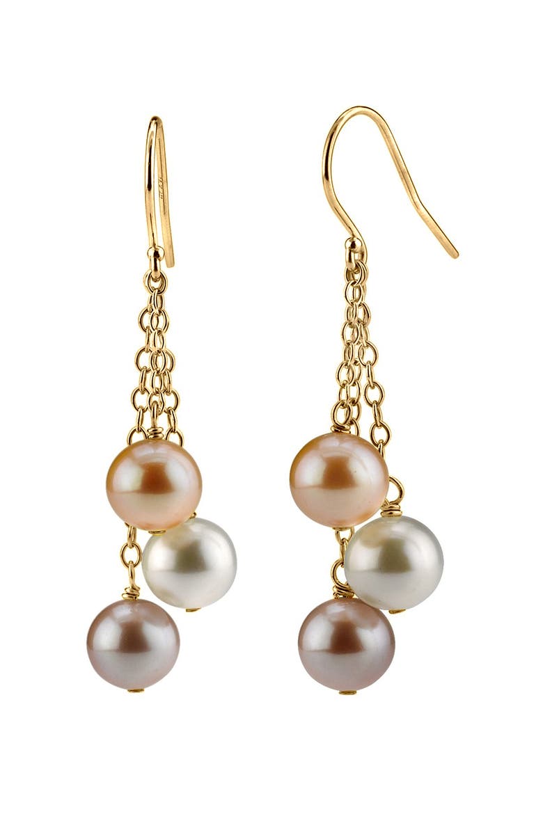 14K Gold Freshwater Multicolor Pearl Dangling Cluster Earrings, Main, color, Yellow Gold