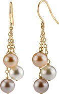 The Pearl Source 14K Gold Freshwater Multicolor Pearl Dangling Cluster Earrings