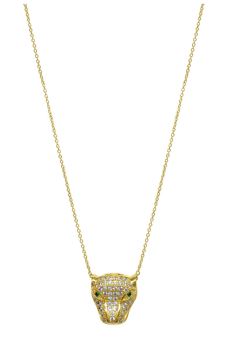 Adornia 14K Gold Plated Sterling Silver Cubic Zirconia Jaguar Pendant Necklace, Main, color, 