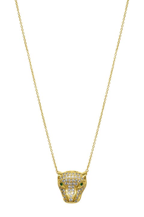 14K Gold Plated Sterling Silver Cubic Zirconia Jaguar Pendant Necklace