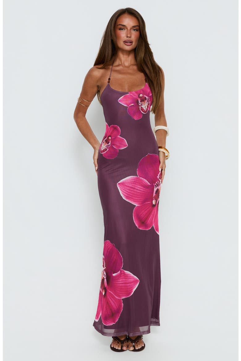 Kamina Beaded Halter Maxi Dress, Alternate, color, PLUM FLORAL