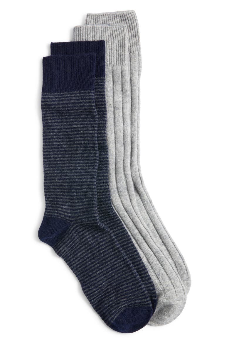 2-Pack Wool-Blend Socks Gift Box, Main, color, LT GREY HEATHER- NAVY STRIPE