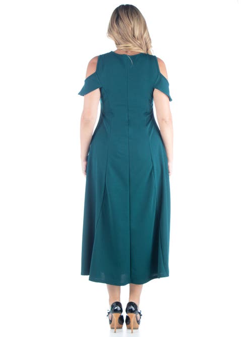 24seven Comfort Apparel Plus Size Ruffle Cold Shoulder A Line Maxi Dress In Animal Print