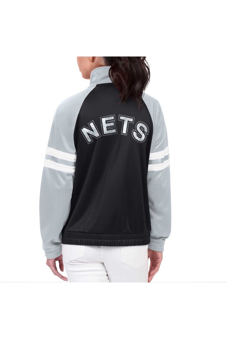 Women's G-III 4Her by Carl Banks Black Brooklyn Nets Main Player Raglan Rhinestone Full-Zip Track Jacket, Alternate, color, Black