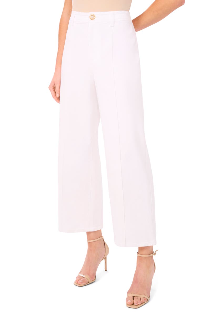 CeCe Flower Pintuck Wide Leg Jeans, Main, color, Ultra White