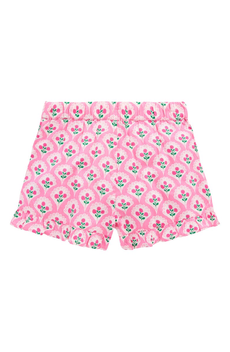 Mini Boden Kids' Juniper Frill Cotton Drawstring Shorts, Alternate, color, Pink Rose Woodblock Floral