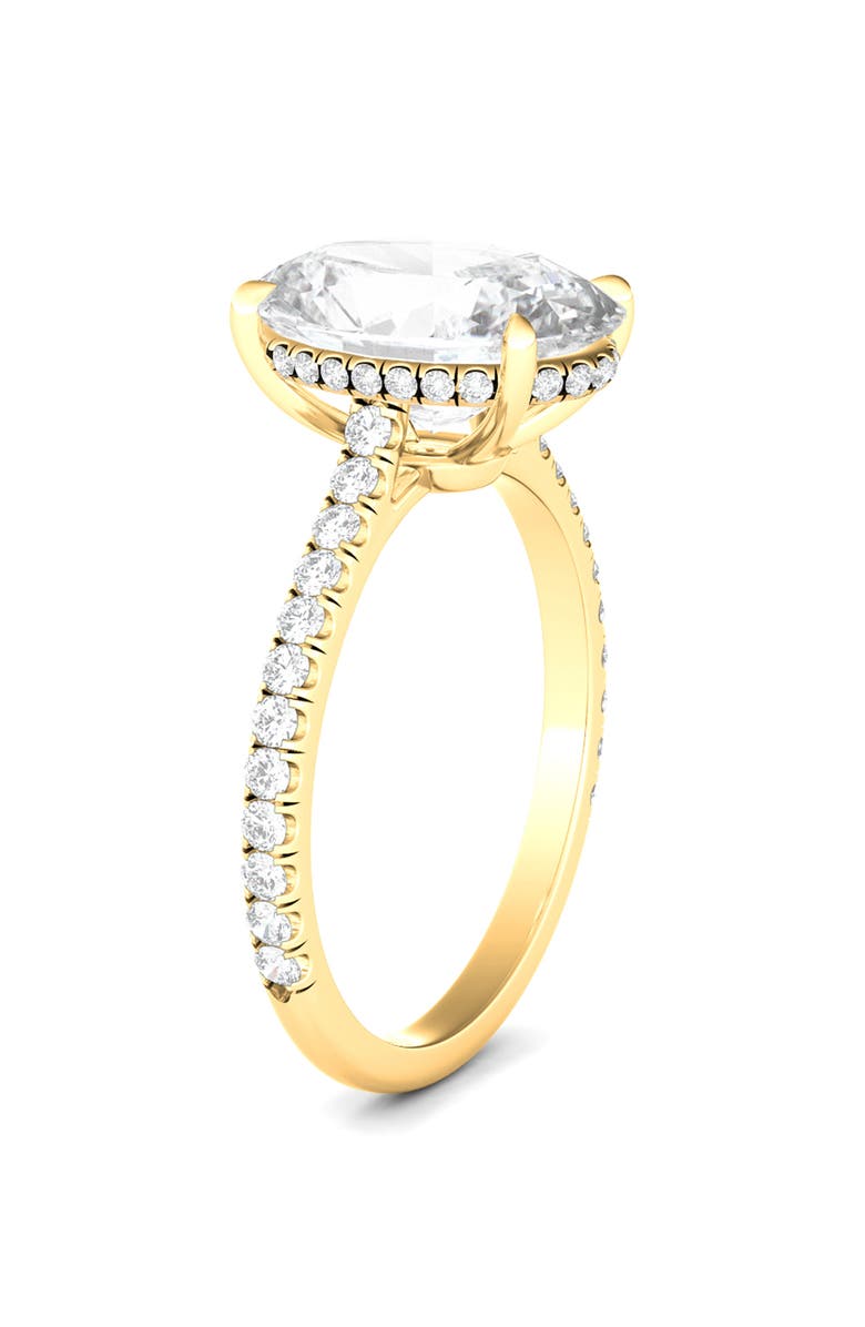 HauteCarat Oval Cut Pavé Lab Grown Diamond Ring, Alternate, color, 2.00 Ctw 18K Yellow Gold