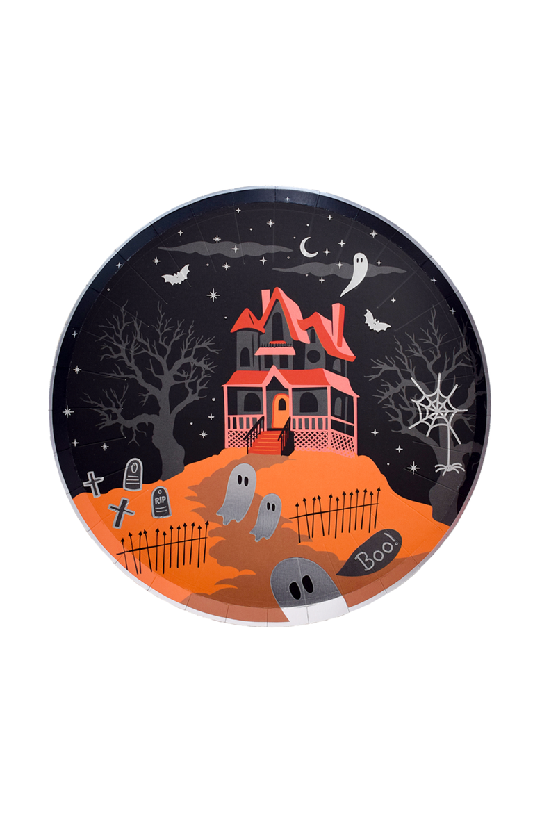 Trick or Treat Street Hallowen Haunted House Hill Plates - 2 Size Options, Main, color, Large 10 Inch Plates