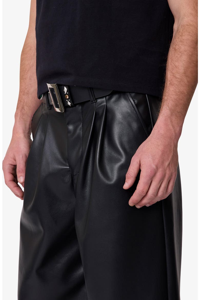 Pleated Faux Leather Pants, Alternate, color, BLACK