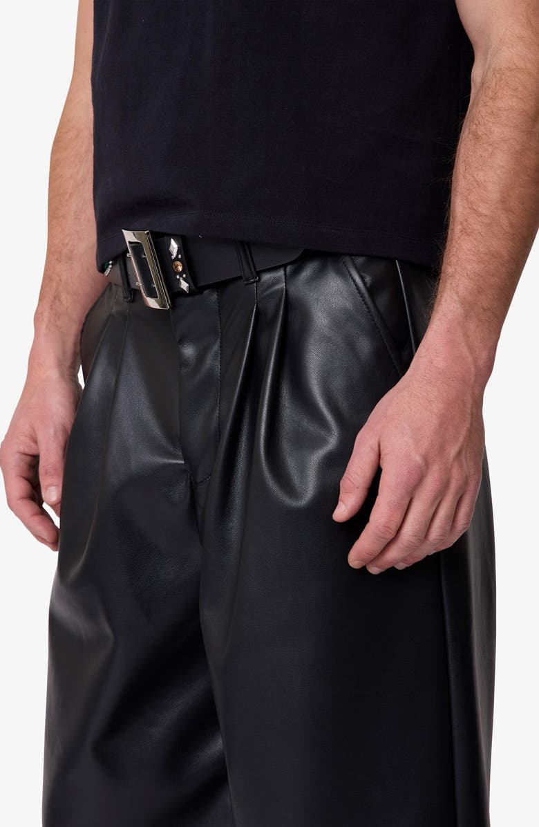 mnml Pleated Faux Leather Pants, Alternate, color, Black
