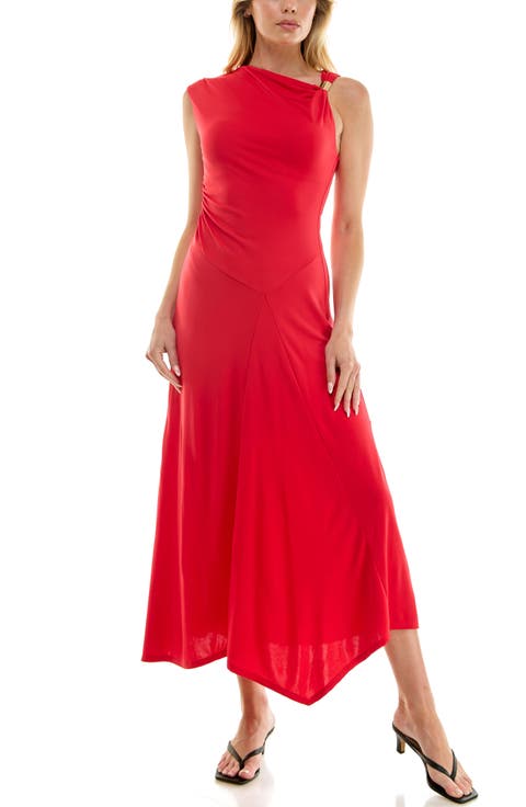 Asymmetric Side Ruched Midi Dress