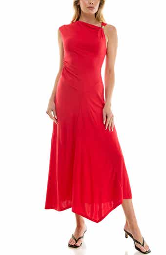 Asymmetric Side Ruched Midi Dress