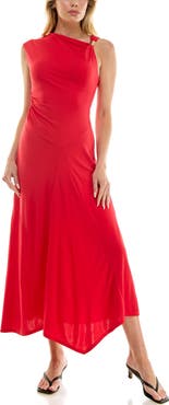 Socialite Asymmetric Side Ruched Midi Dress