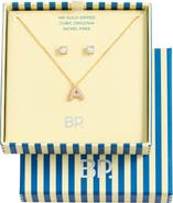BP. Initial Pendant Necklace & Stud Earrings Set