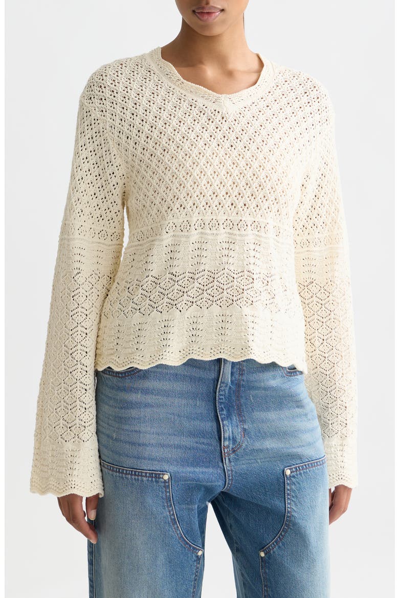 Pointelle V-Neck Sweater, Main, color, EGGNOG