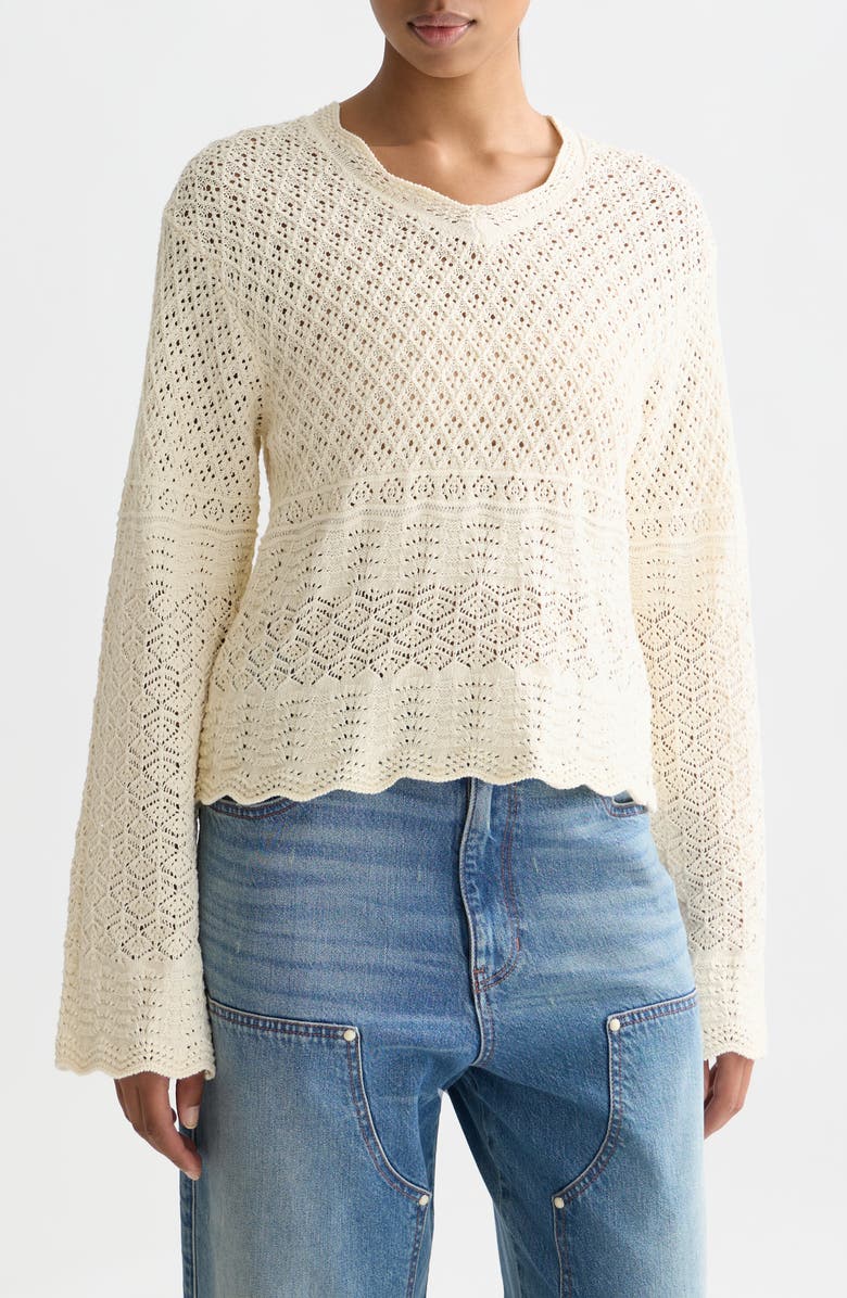 Scotch & Soda Pointelle V-Neck Sweater, Main, color, Eggnog