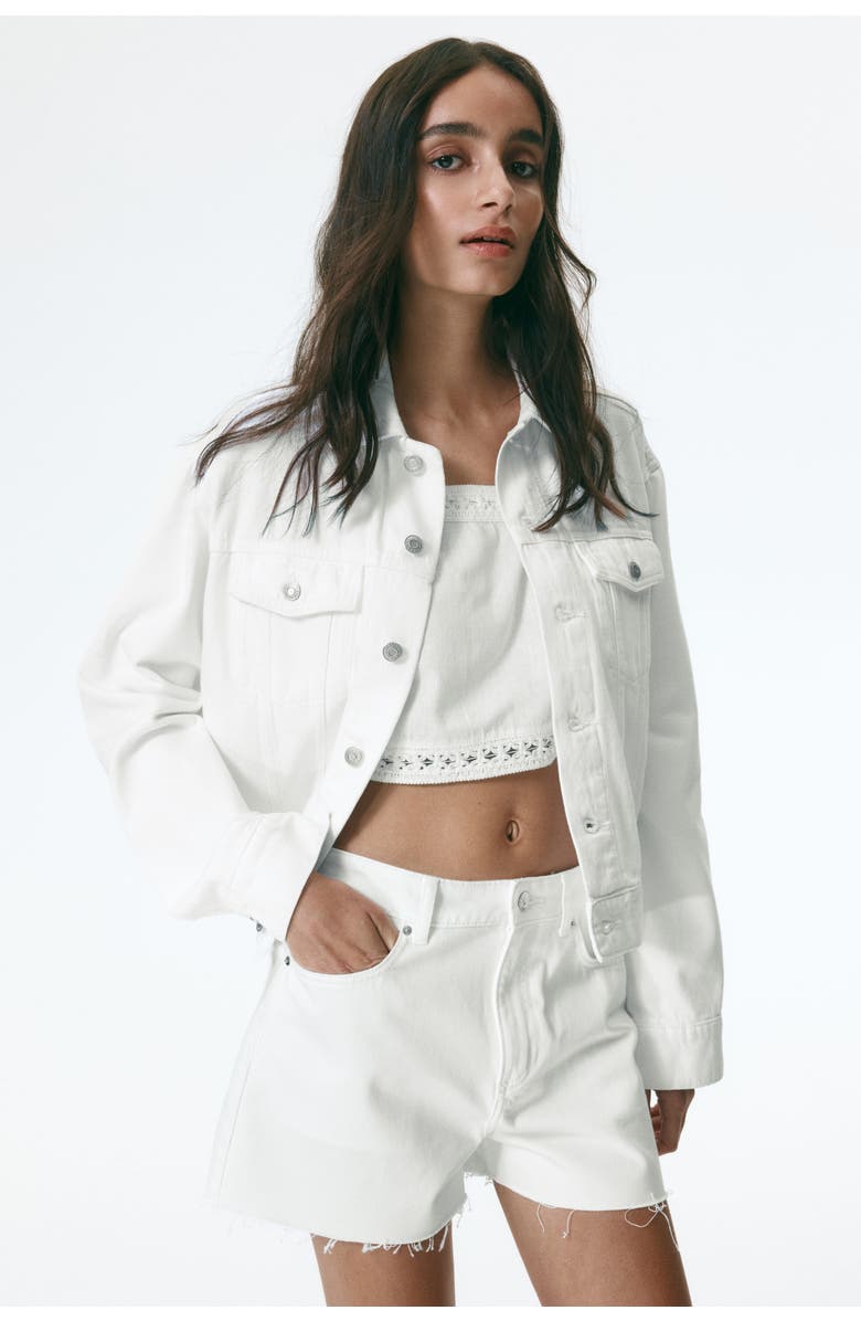 H&M Raw-edge Denim Shorts, Alternate, color, Cream