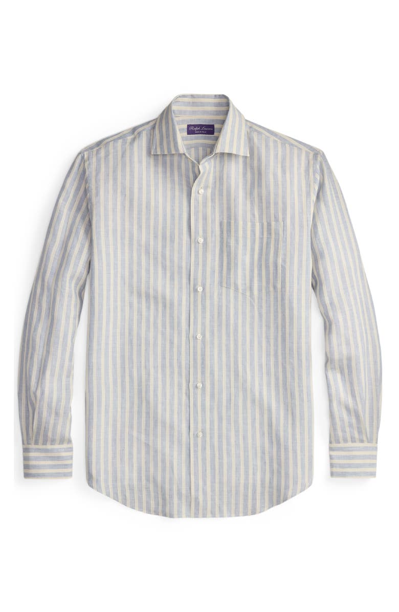 Ralph Lauren Purple Label Textured Stripe Linen & Cotton Button-Up Shirt, Alternate, color, Light Blue