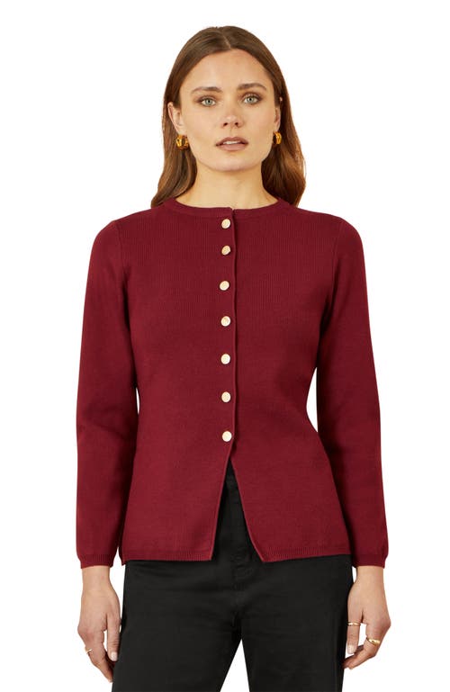 Yumi Chic Peplum Button Up Cardigan In Burgundy
