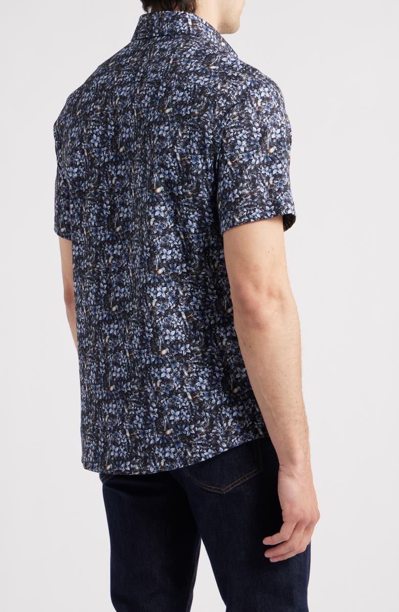 Stone Rose Flight & Floral Short Sleeve Stretch Cotton Blend Button-Up Shirt, Alternate, color, 