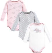 Hudson Baby Essential All-Cotton Long-Sleeve Bodysuit Triple Pack