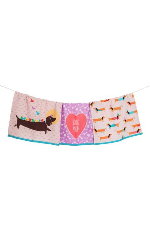 Set of Three Whimsical Dachshund Towels