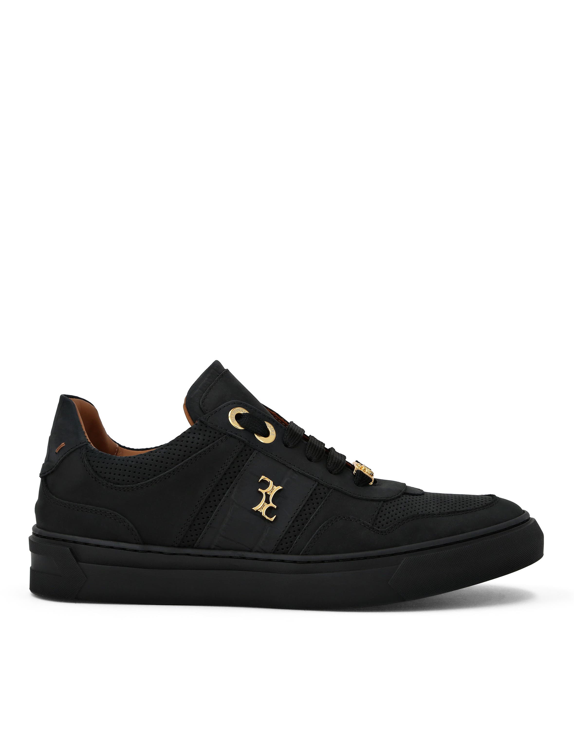 Nubuck Croco Printed Lo-Top Sneakers Men, Alternate, color, black/black
