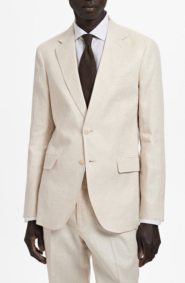 MANGO Slim Fit Linen Sport Coat, Main, color, Ecru