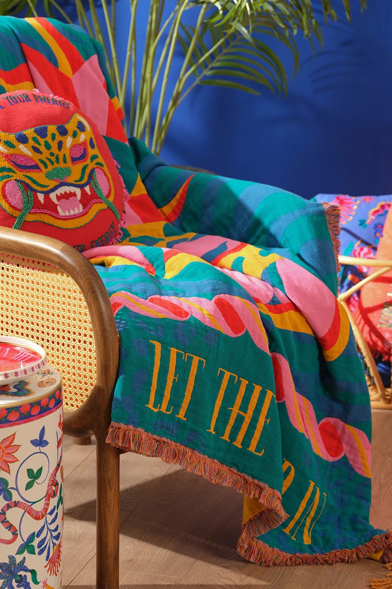 Novelas Fringed Jacquard 100% Cotton Throw Vibe 54X71 In, Alternate, color, Medium Green 311