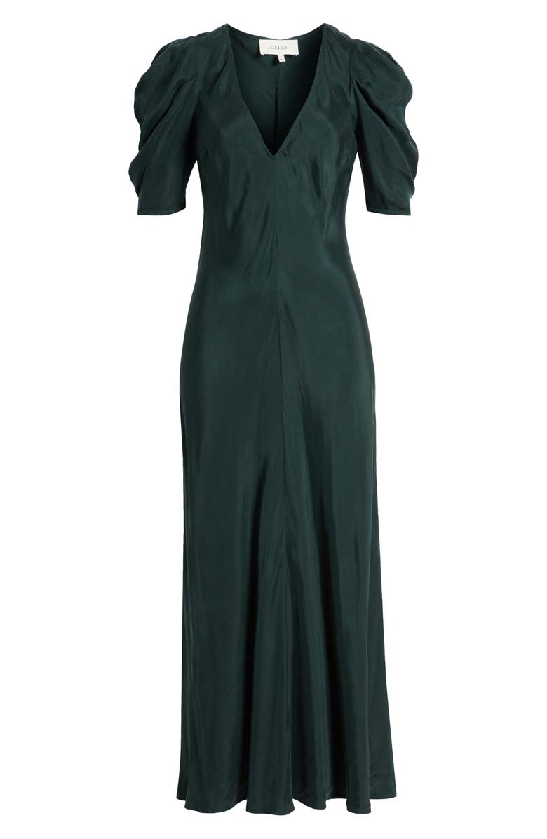 THE GREAT. The Century Puff Sleeve Dress, Alternate, color, Winter Pine