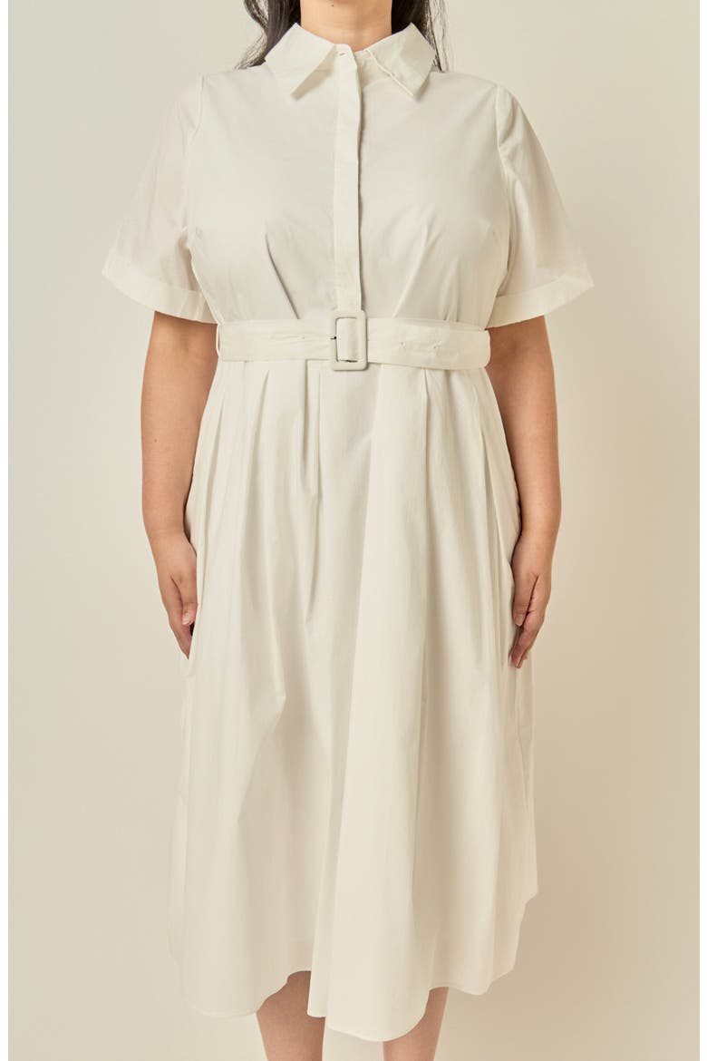 Belted Cotton Midi Dress, Alternate, color, WHITE