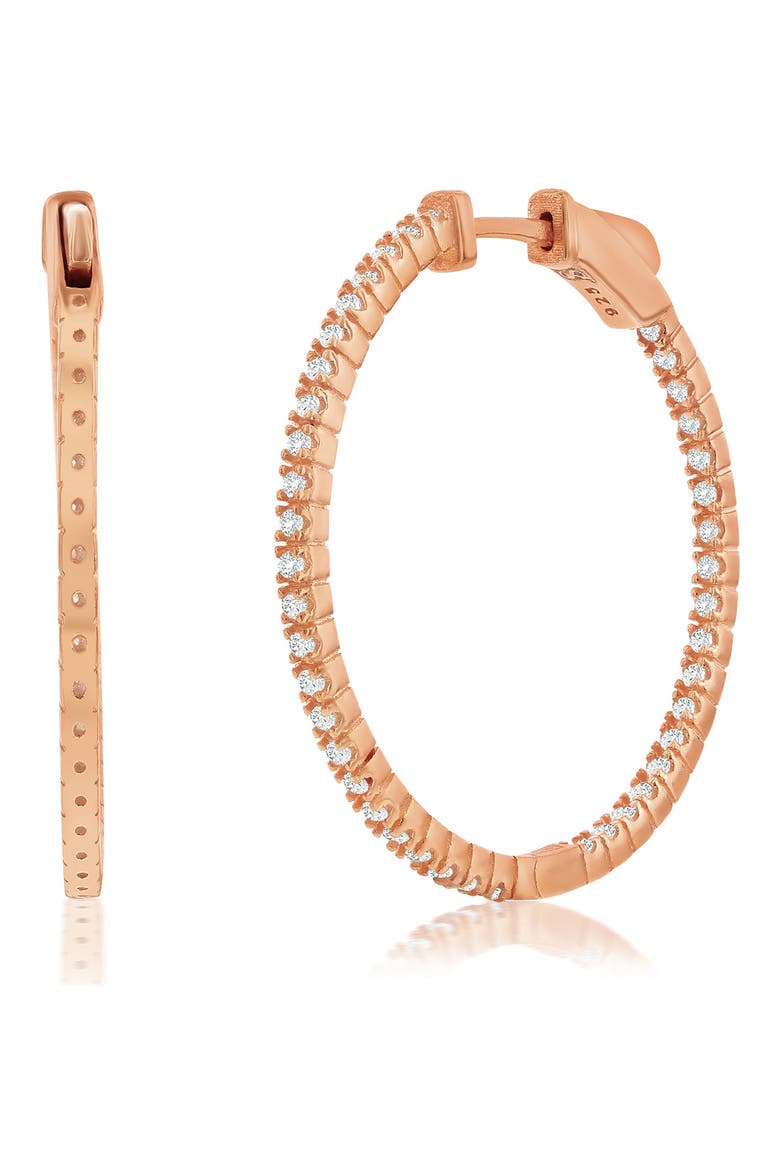 Rose Cubic Zirconia Hoop Earrings, Main, color, PINK