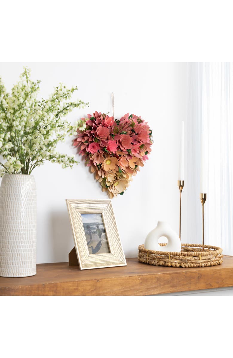 Northlight Mixed Floral and Foliage Artificial Valentine's Day Heart Wreath - 12.25" - Pink and Yellow, Alternate, color, 