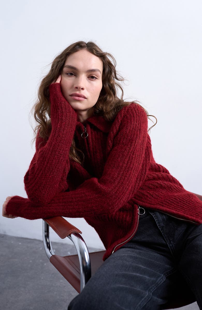 Topshop Spread Collar Zip, Alternate, color, Red