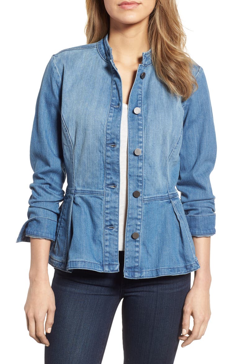 Peplum Denim Jacket, Main, color, MODERN WASH