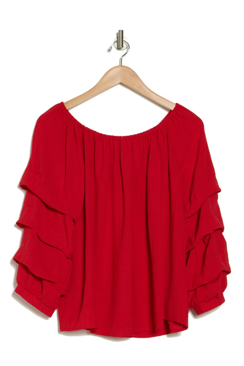 Lantern Sleeve Off the Shoulder Top, Alternate, color, RED