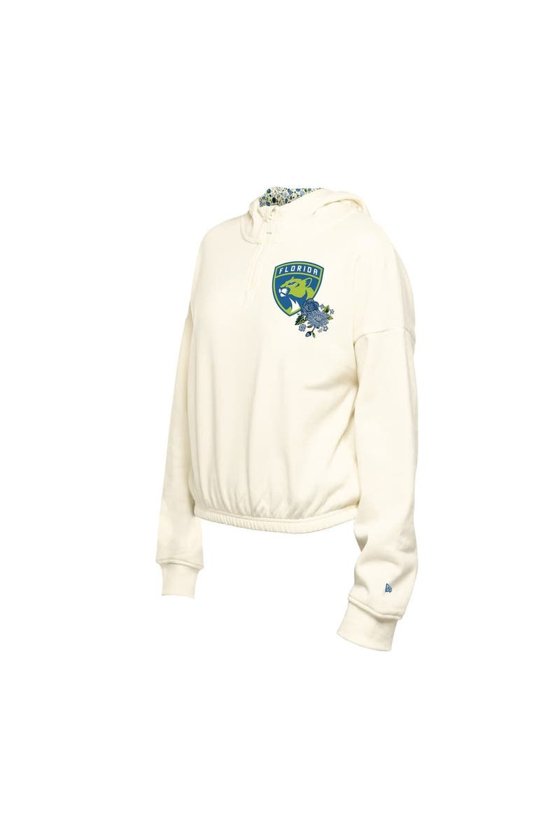New Era Women's New Era Cream Florida Panthers Glam Game Quarter-Zip Cropped Floral Hoodie Pullover, Alternate, color, Cream