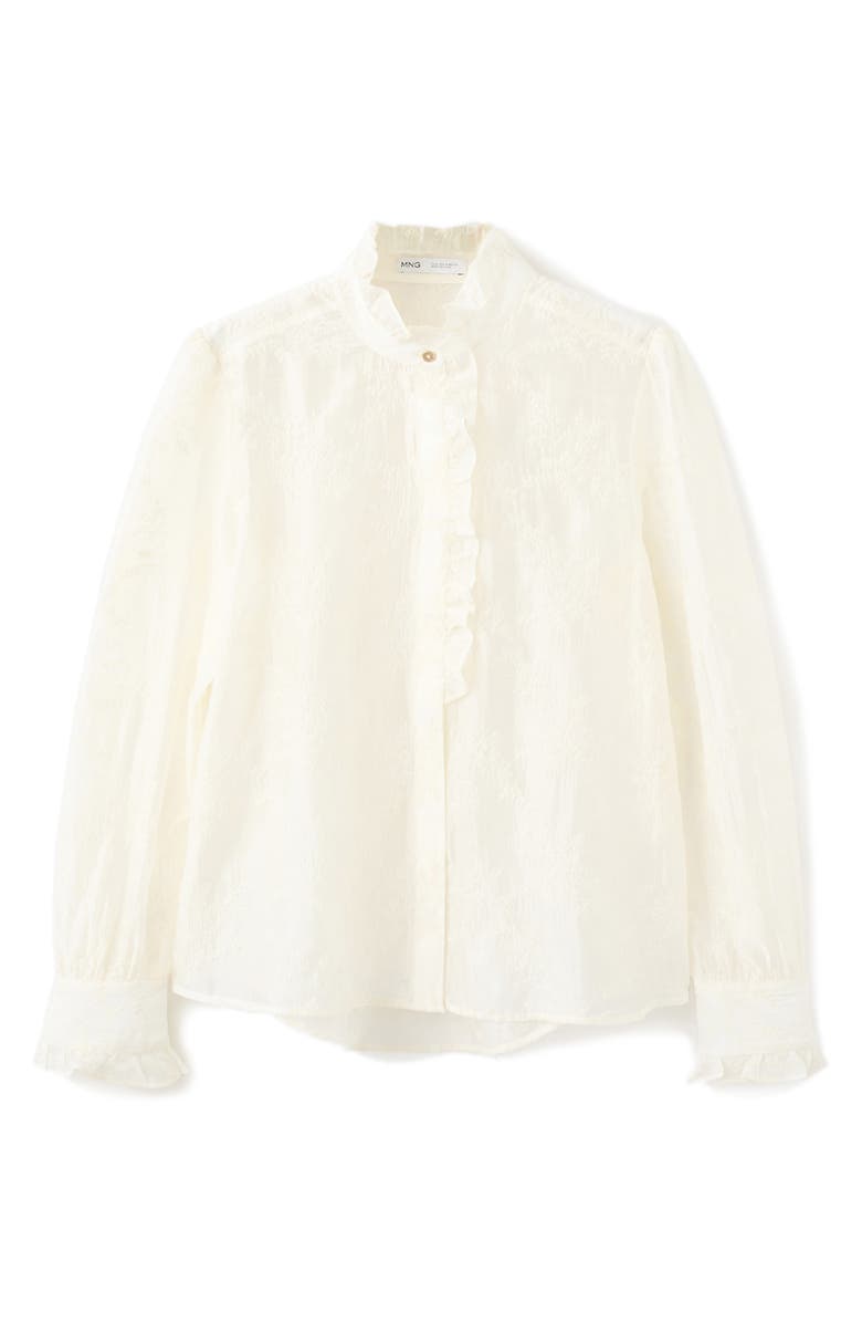 MANGO Floral Embroidery Woven Shirt, Alternate, color, Ecru