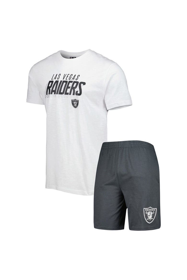 Men's Concepts Sport Charcoal/White Las Vegas Raiders Downfield T-Shirt & Shorts Sleep Set, Main, color, Charcoal