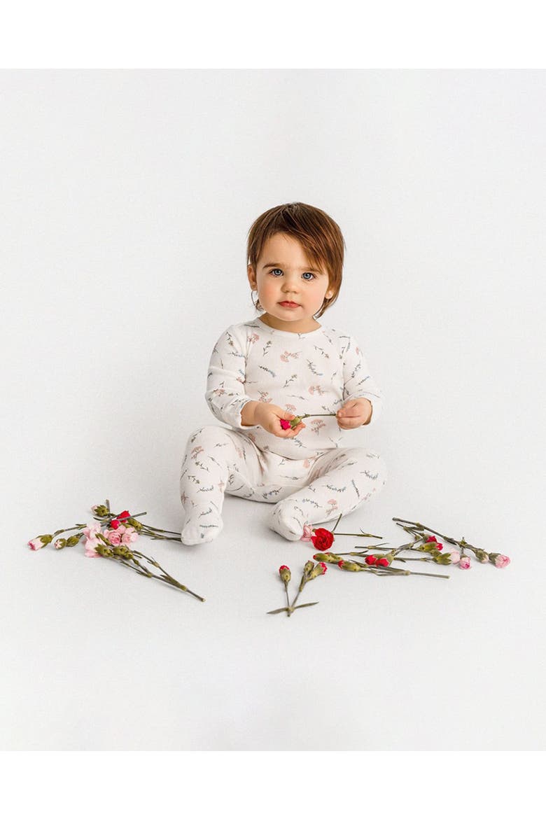 Baby and Toddler Mini-Ribbed Floral Footie with Foldover Hand Covers, Alternate, color, Winter White