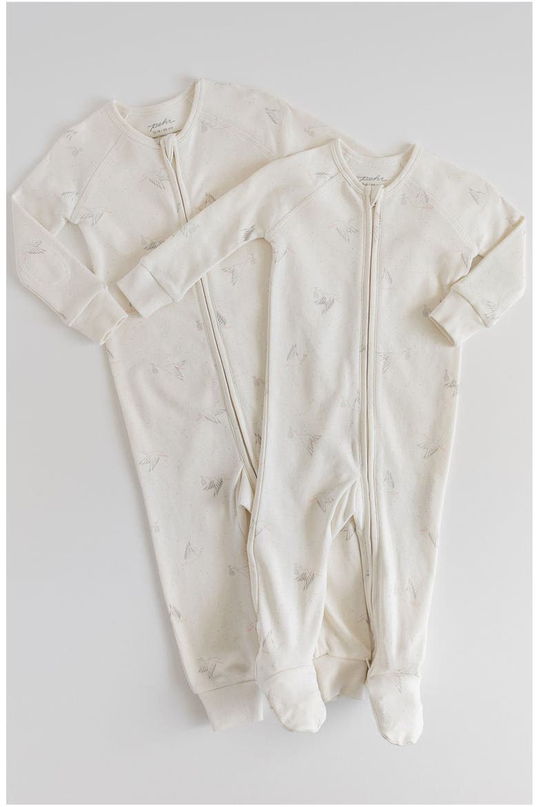 Stork Zip Oganic Cotton Footie, Alternate, color, IVORY
