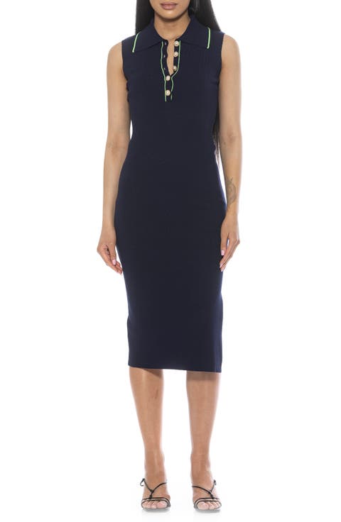 Myah Imitation Pearl Button Knit Midi Dress