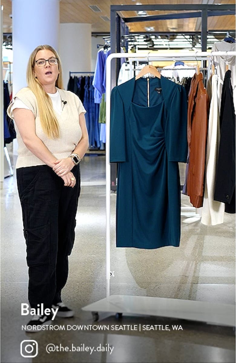 Side Ruched Puff Shoulder Sheath Dress, sales video thumbnail