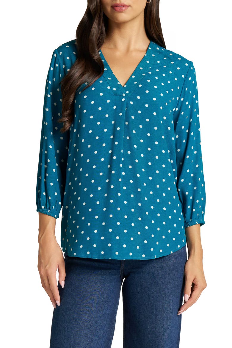 Pleat Front V-Neck Top, Main, color, TEAL